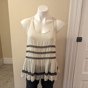 Monteau cream and black pokla dot print tank with lace detail size S